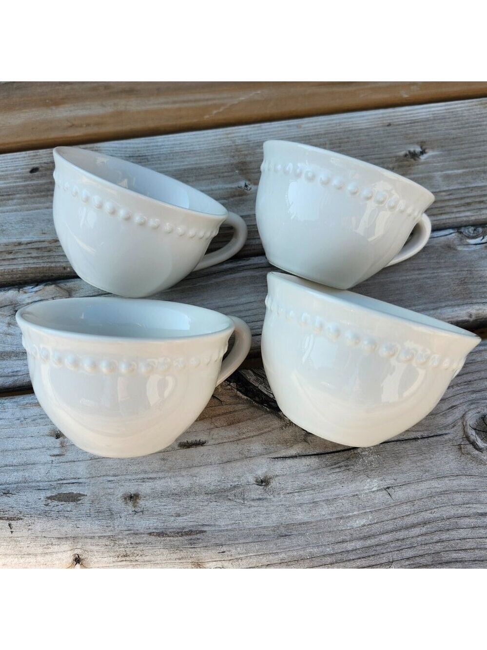 POTTERY BARN Emma Beaded Stoneware Dinnerware Set of Tea Cups
